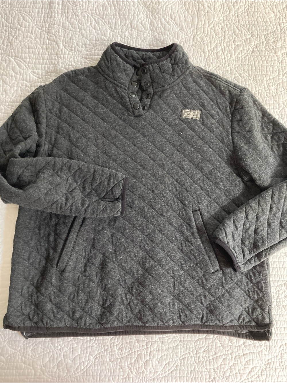 Eddie Bauer Quilted Charcoal Gray Quarter Snap Pullover Large - Picture 1 of 12